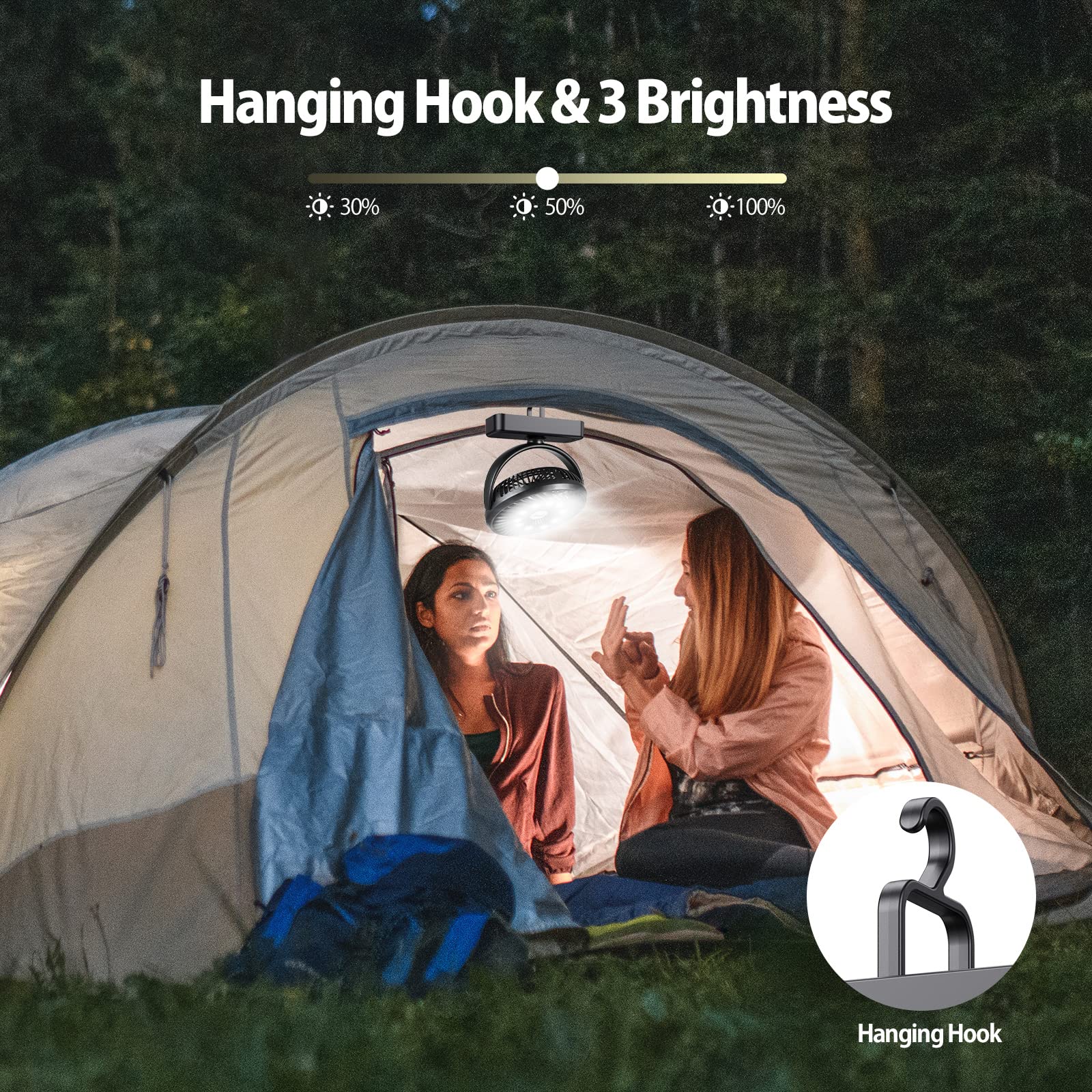 Amazon.co.jp: 10000mAhの電池式キャンプ用扇風機 7インチ LEDライト